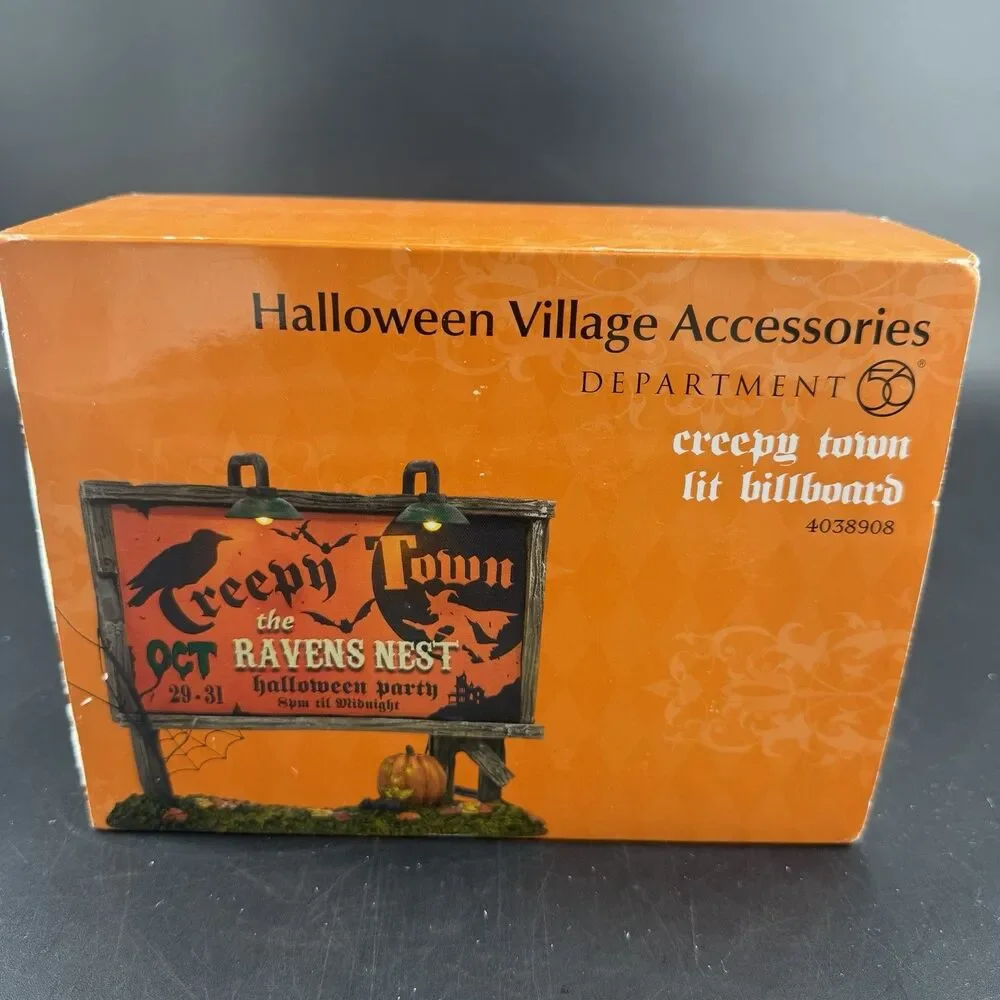 Dept 56 Creepy Town Lit Billboard Lit Accessory Halloween Village Ravens Nest